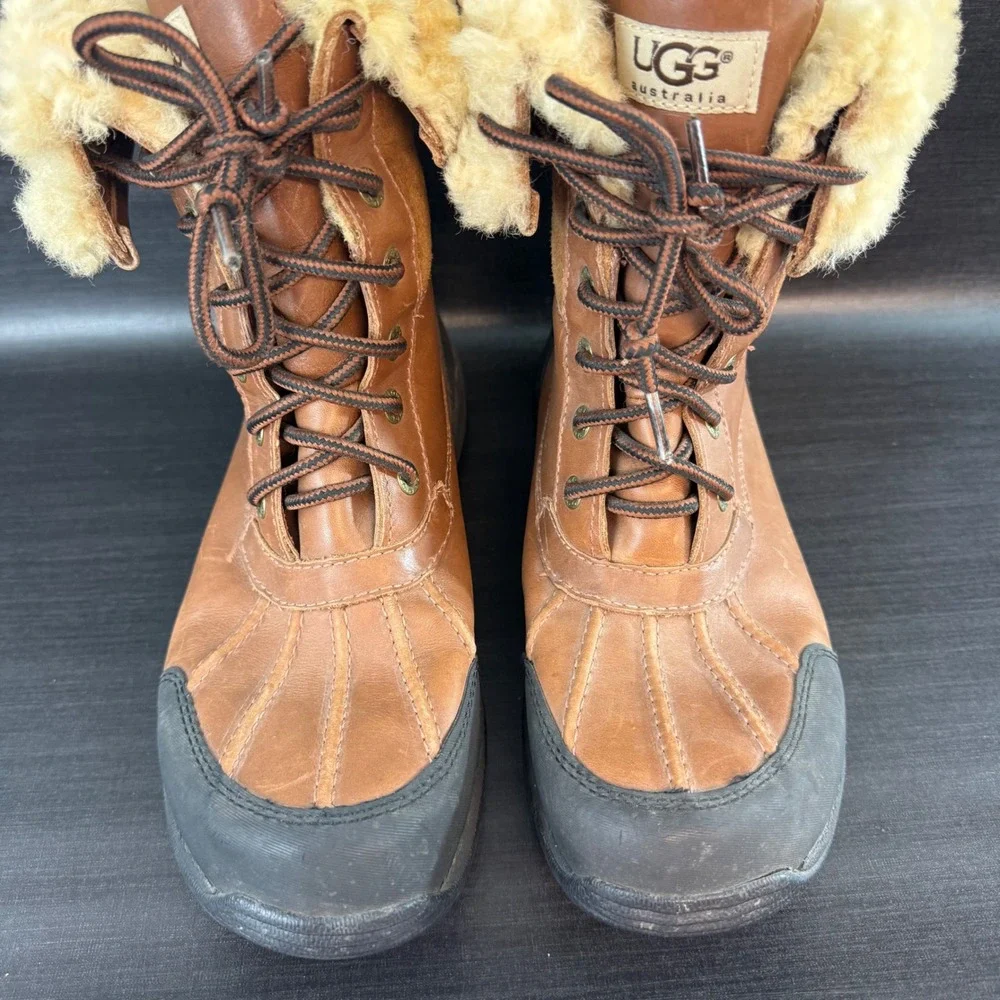 UGG Butte Mens size 8 Winter Brown Leather Waterproof Fur Lined Boots 5521‎